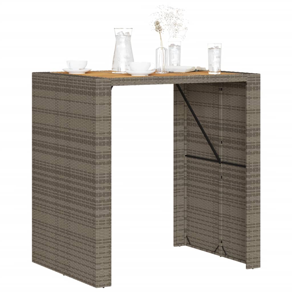 Patio Bar Table with Acacia Wood Top Gray 41.3"x31.5"x43.3" Poly Rattan