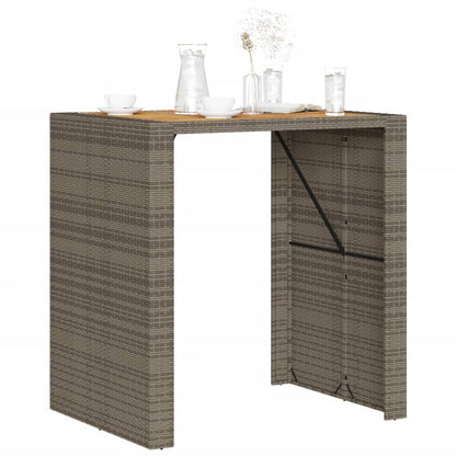 Patio Bar Table with Acacia Wood Top Gray 41.3"x31.5"x43.3" Poly Rattan