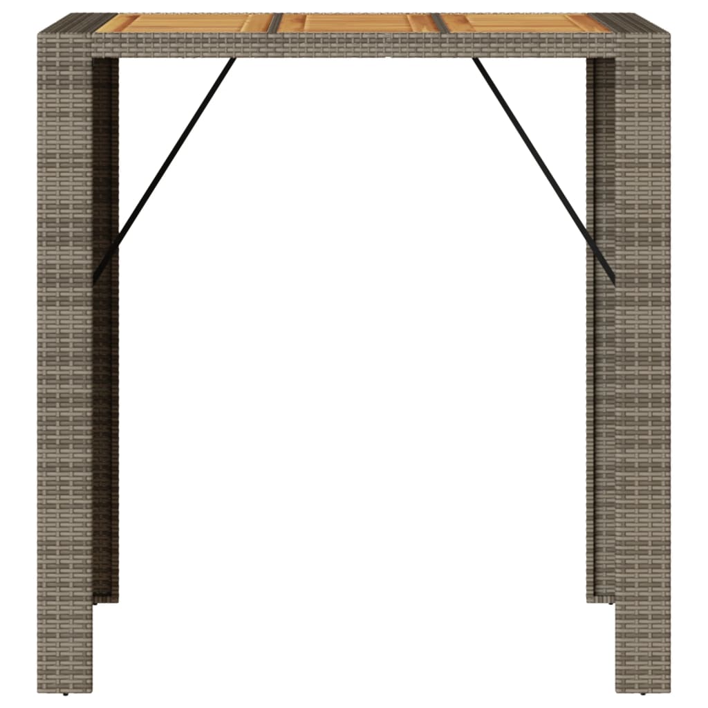 Patio Bar Table with Acacia Wood Top Gray 41.3"x31.5"x43.3" Poly Rattan