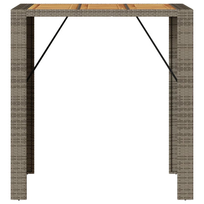 Patio Bar Table with Acacia Wood Top Gray 41.3"x31.5"x43.3" Poly Rattan