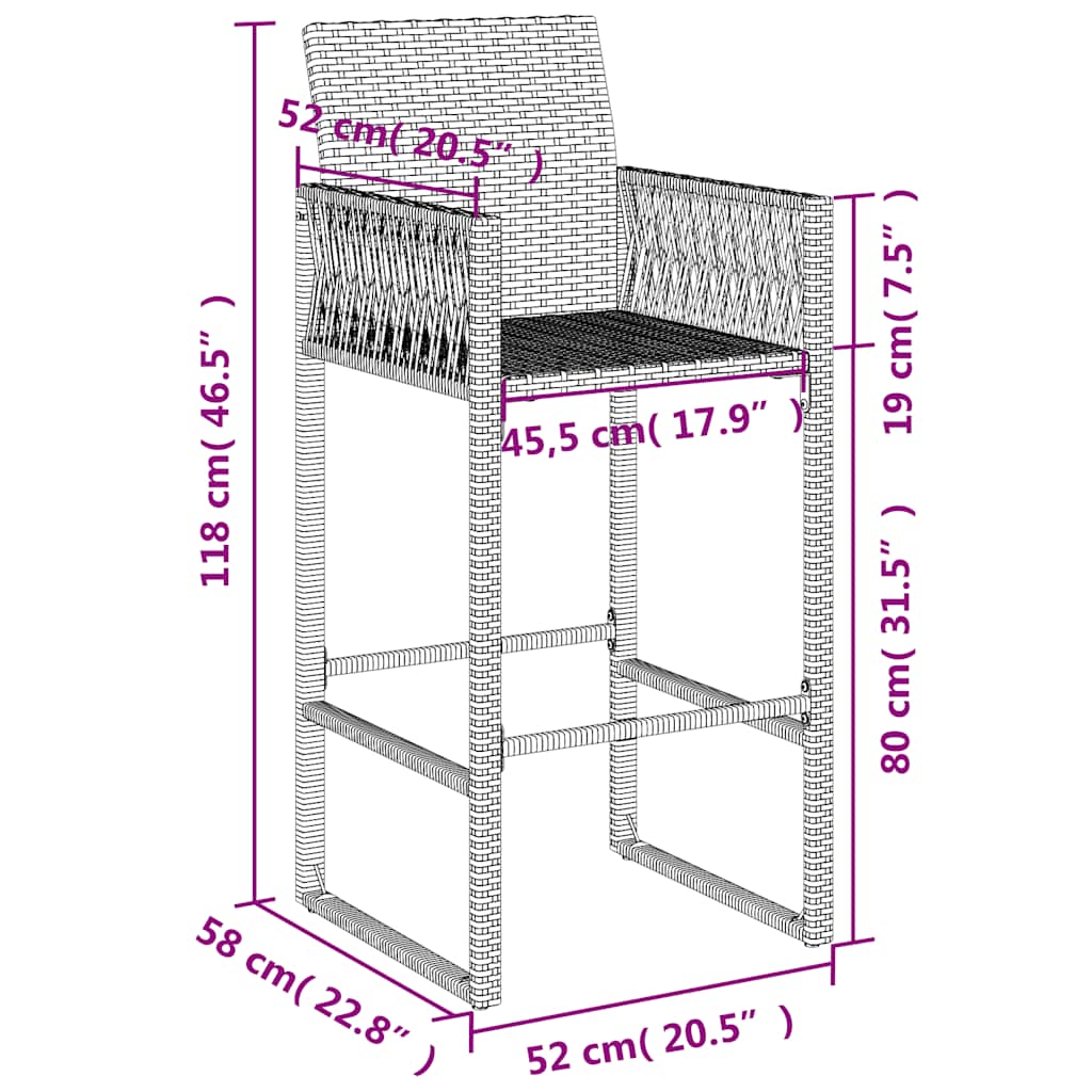 Garden Bar Stools 2 pcs Grey Poly Rattan