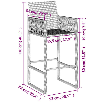 Garden Bar Stools 2 pcs Grey Poly Rattan