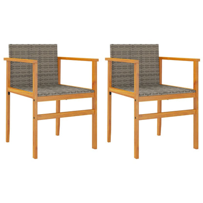 Patio Chairs 2 pcs Gray Poly Rattan&Solid Wood