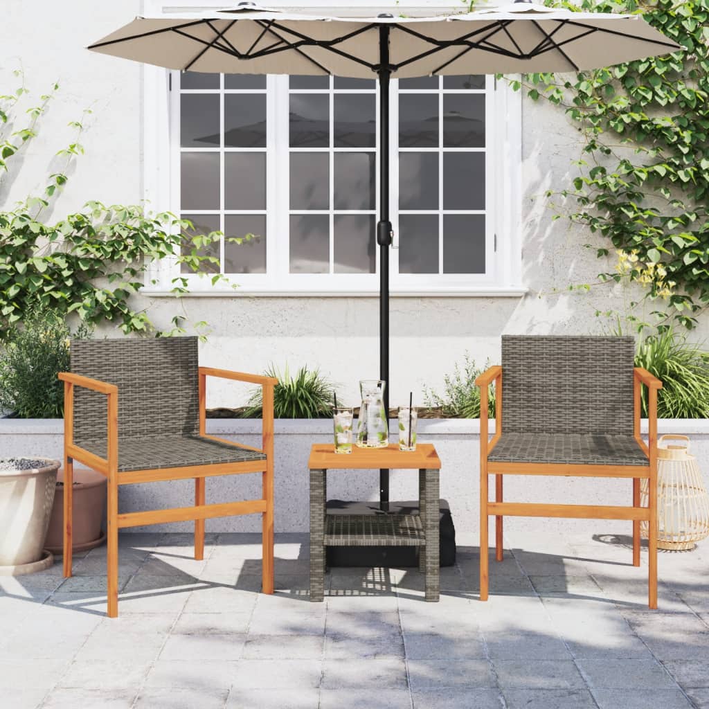 Patio Chairs 2 pcs Gray Poly Rattan&Solid Wood