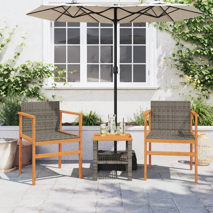 Patio Chairs 2 pcs Gray Poly Rattan&Solid Wood