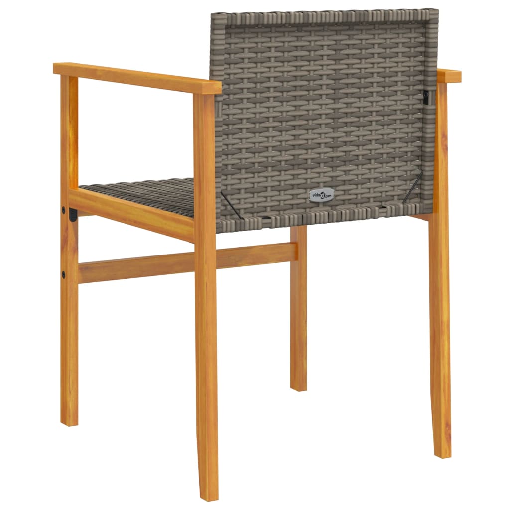 Patio Chairs 2 pcs Gray Poly Rattan&Solid Wood