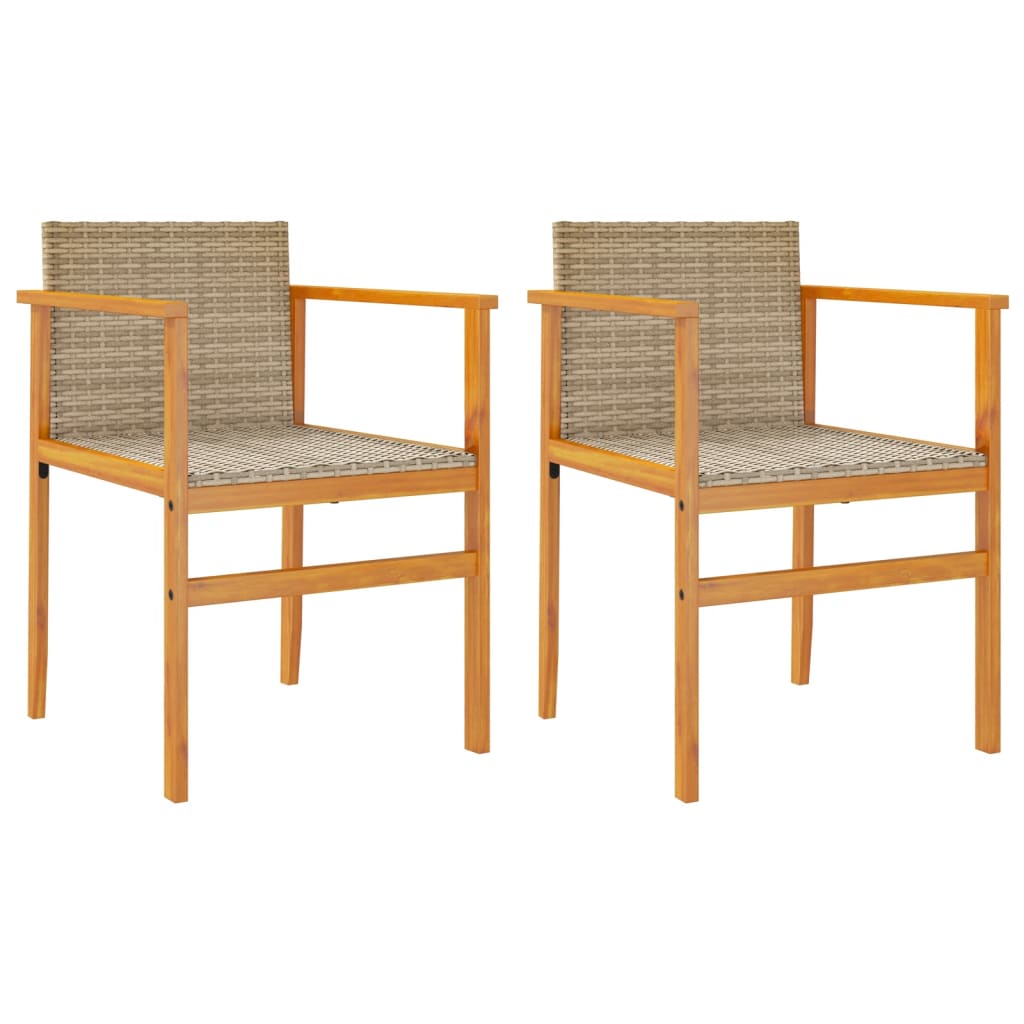 Patio Chairs 2 pcs Beige Poly Rattan&Solid Wood