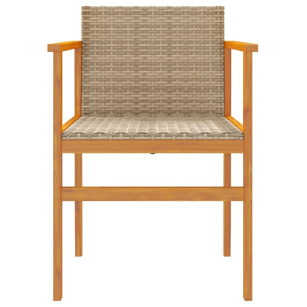 Patio Chairs 2 pcs Beige Poly Rattan&Solid Wood