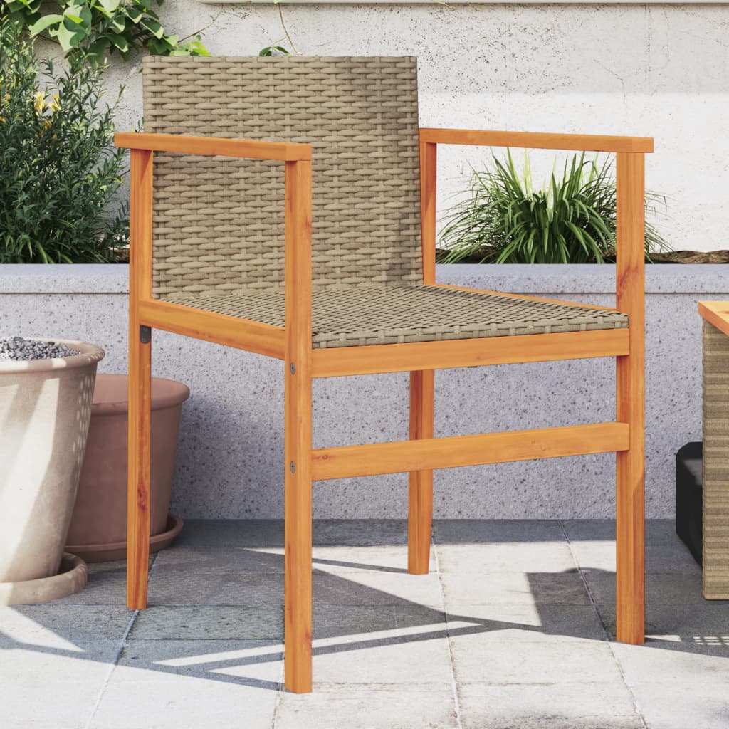 Patio Chairs 2 pcs Beige Poly Rattan&Solid Wood