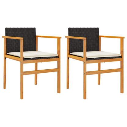 Patio Chairs with Cushions 2 pcs Black Poly Rattan&Solid Wood