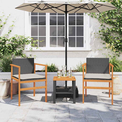 Patio Chairs with Cushions 2 pcs Black Poly Rattan&Solid Wood
