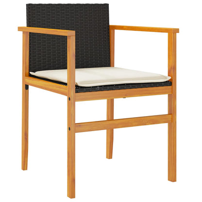 Patio Chairs with Cushions 2 pcs Black Poly Rattan&Solid Wood