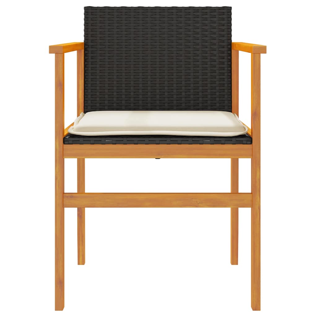 Patio Chairs with Cushions 2 pcs Black Poly Rattan&Solid Wood