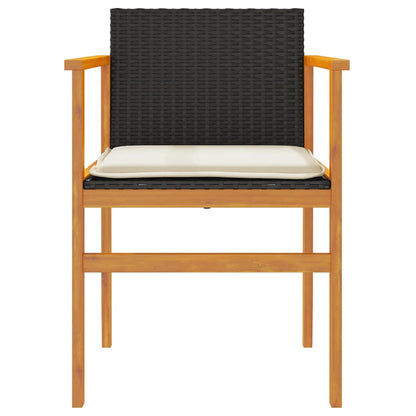 Patio Chairs with Cushions 2 pcs Black Poly Rattan&Solid Wood
