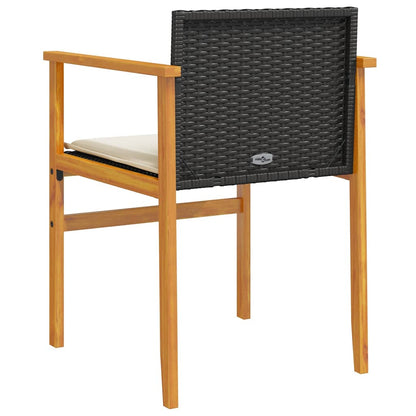 Patio Chairs with Cushions 2 pcs Black Poly Rattan&Solid Wood