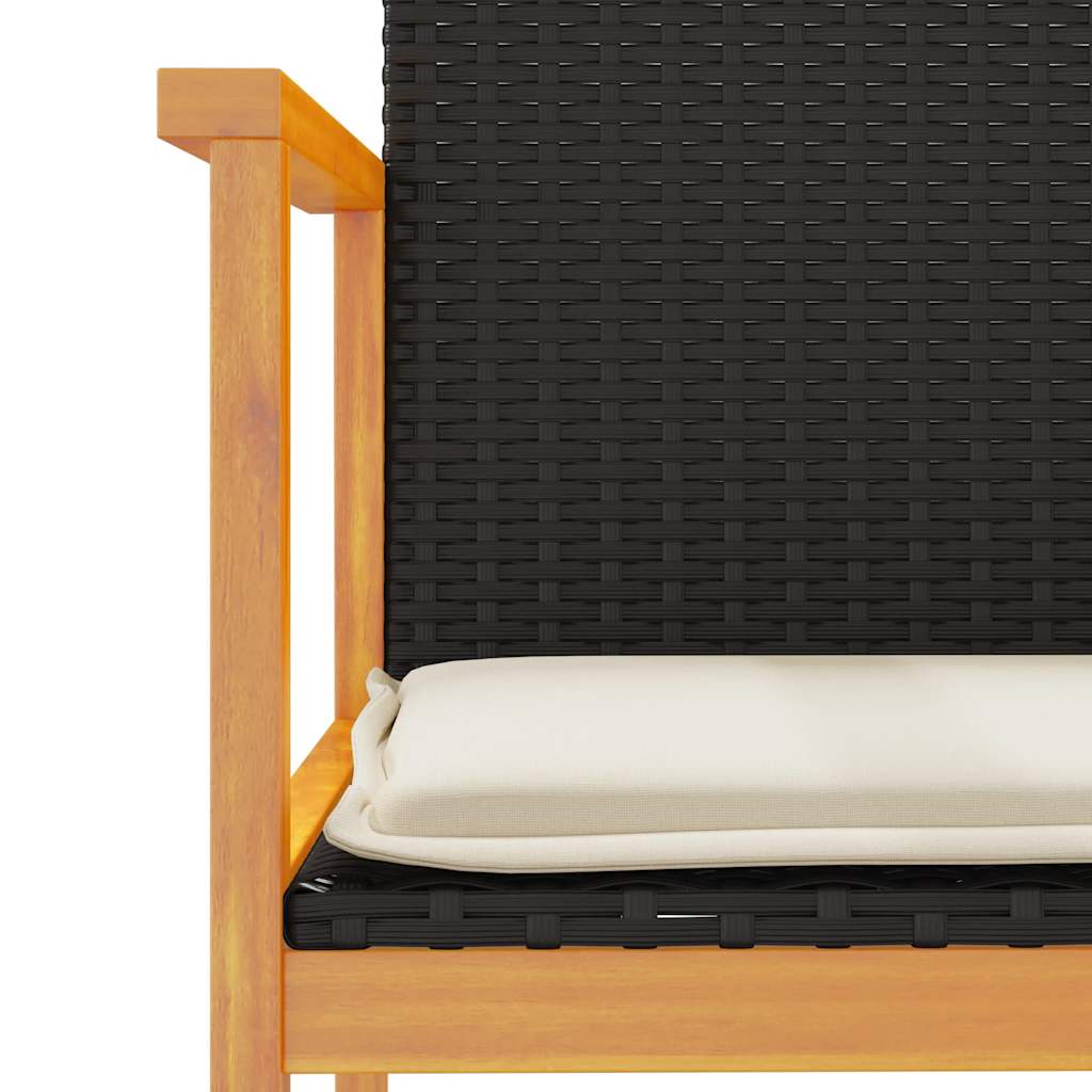 Patio Chairs with Cushions 2 pcs Black Poly Rattan&Solid Wood