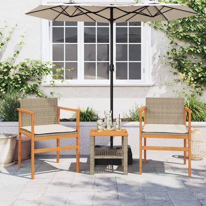 Patio Chairs with Cushions 2 pcs Beige Poly Rattan&Solid Wood