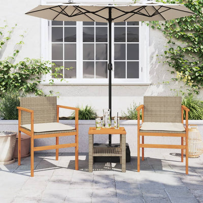 Garden Chairs with Cushions 2 pcs Beige Poly Rattan&Solid Wood