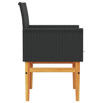 Patio Chairs with Cushions 2 pcs Black Poly Rattan&Solid Wood