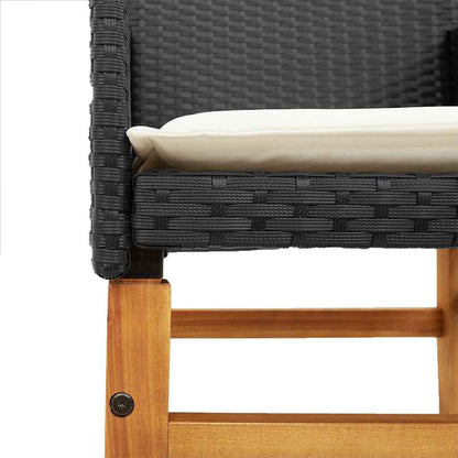 Patio Chairs with Cushions 2 pcs Black Poly Rattan&Solid Wood