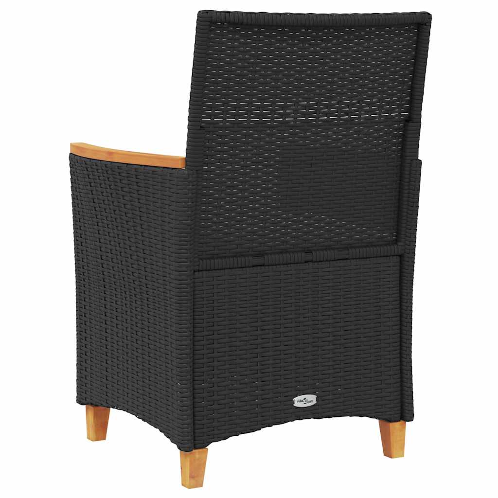 Patio Chairs with Cushions 2 pcs Black Poly Rattan&Solid Wood