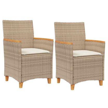 Patio Chairs with Cushions 2 pcs Beige Poly Rattan&Solid Wood