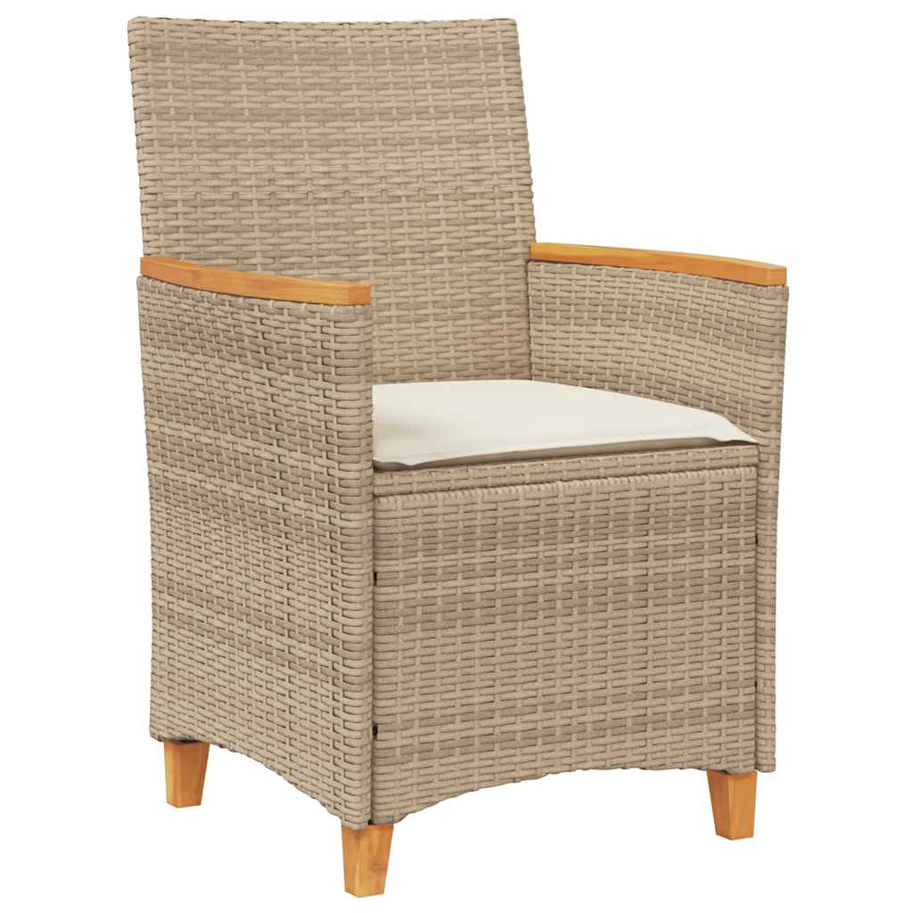 Patio Chairs with Cushions 2 pcs Beige Poly Rattan&Solid Wood