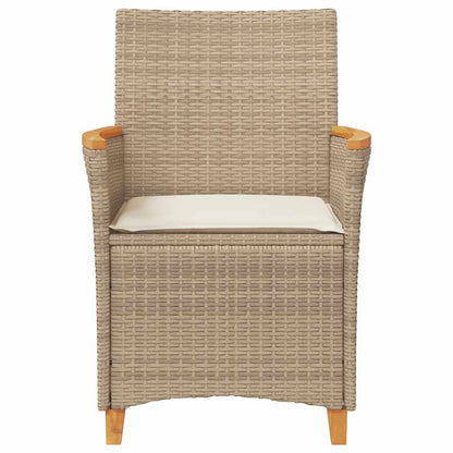 Patio Chairs with Cushions 2 pcs Beige Poly Rattan&Solid Wood