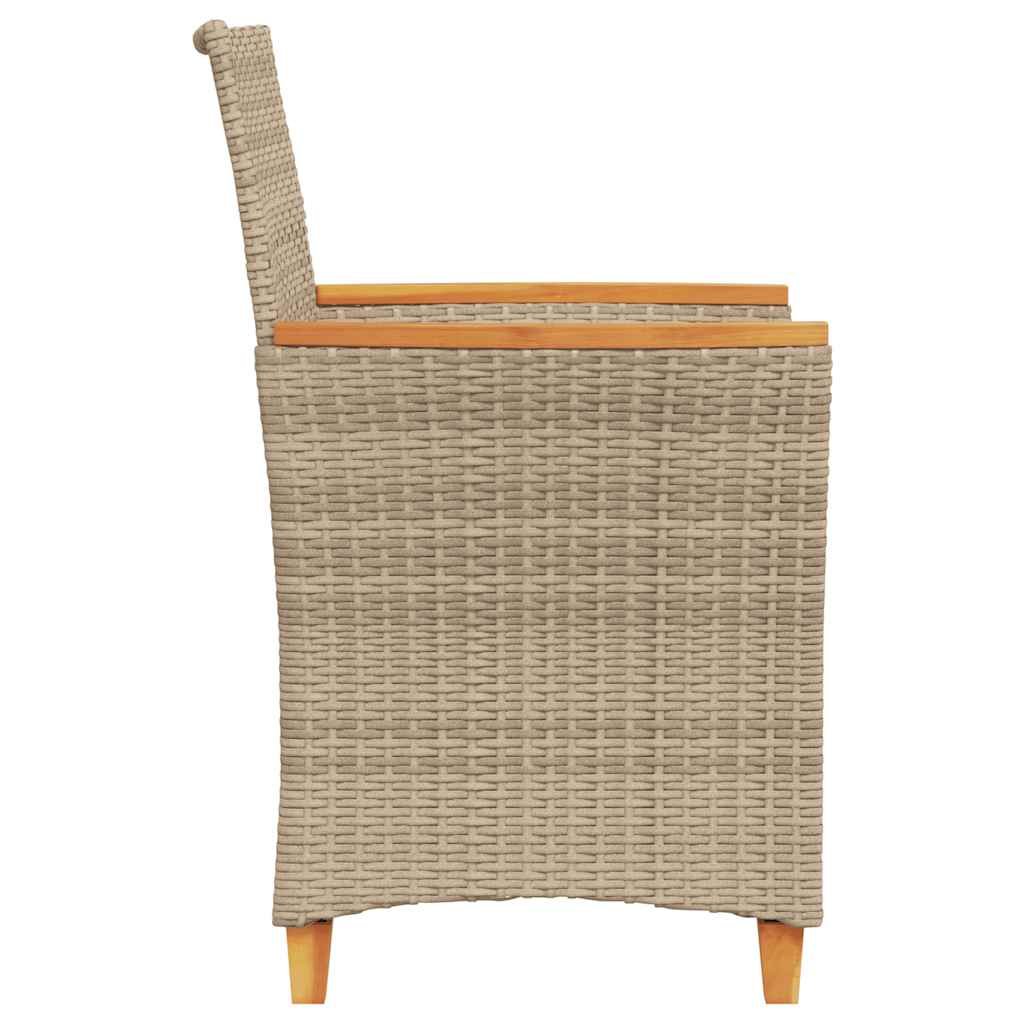 Patio Chairs with Cushions 2 pcs Beige Poly Rattan&Solid Wood