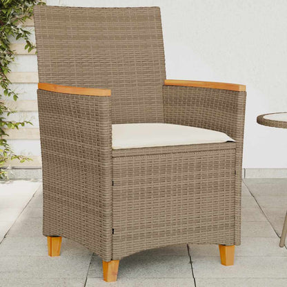 Patio Chairs with Cushions 2 pcs Beige Poly Rattan&Solid Wood