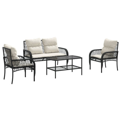 4 Piece Patio Sofa Set with Cushions Black Poly Rattan