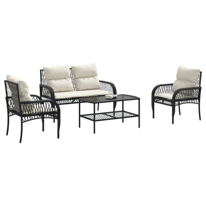 4 Piece Patio Sofa Set with Cushions Black Poly Rattan