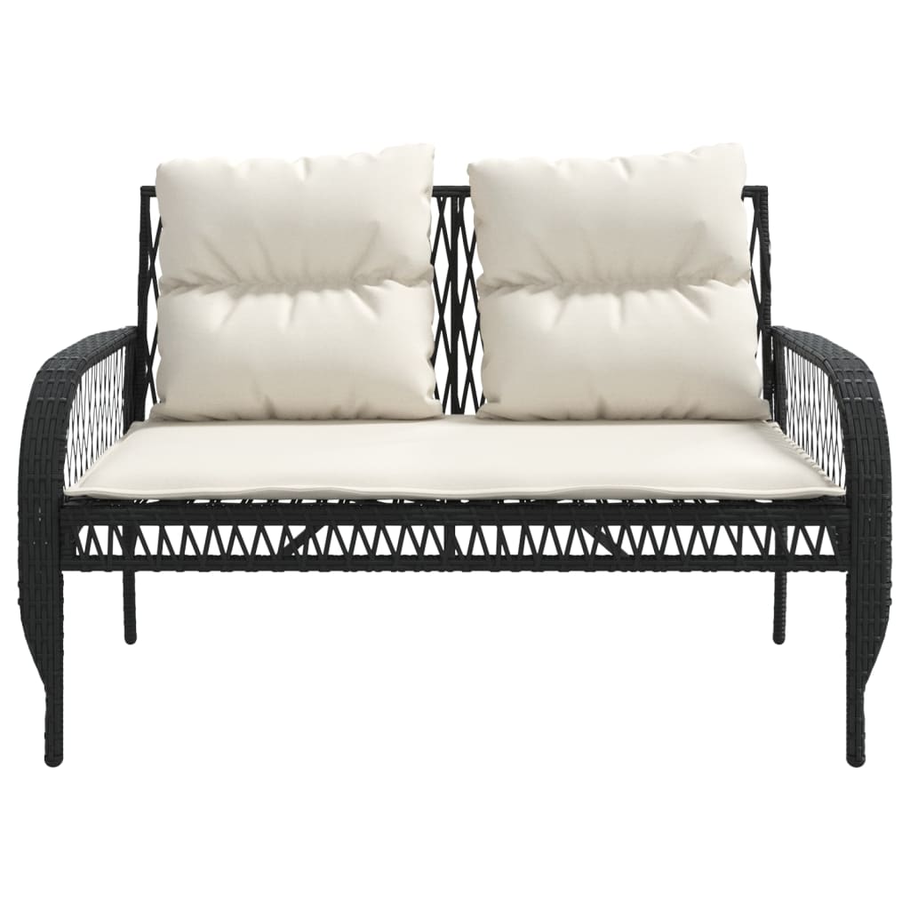 4 Piece Patio Sofa Set with Cushions Black Poly Rattan