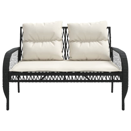 4 Piece Patio Sofa Set with Cushions Black Poly Rattan