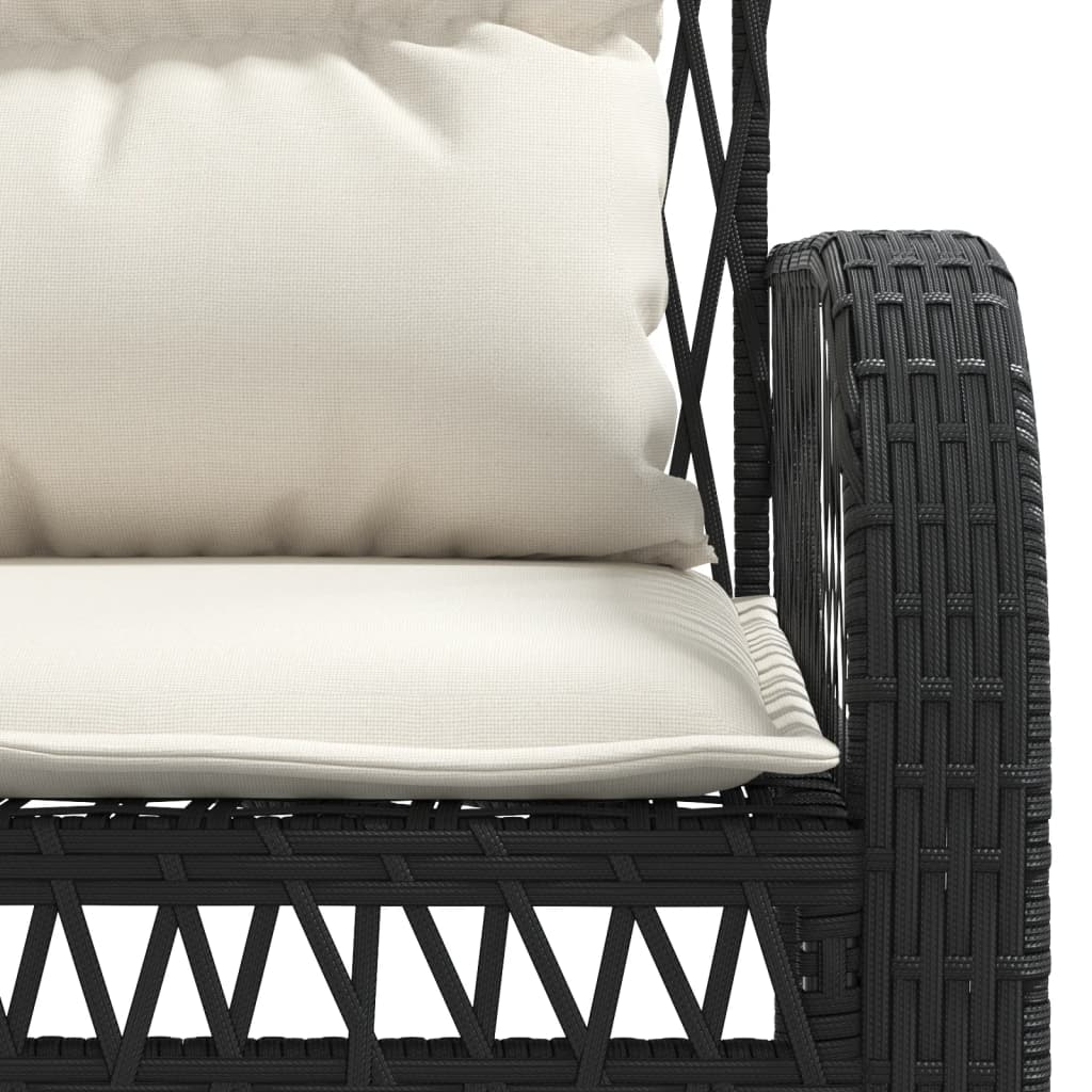 4 Piece Patio Sofa Set with Cushions Black Poly Rattan