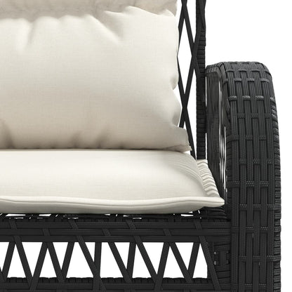 4 Piece Patio Sofa Set with Cushions Black Poly Rattan