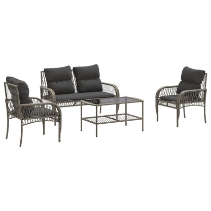 4 Piece Patio Sofa Set with Cushions Gray Poly Rattan