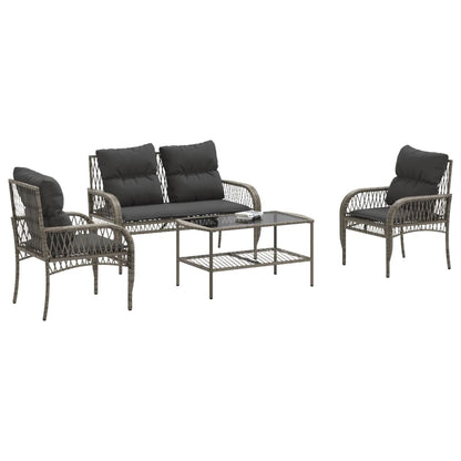 4 Piece Patio Sofa Set with Cushions Gray Poly Rattan