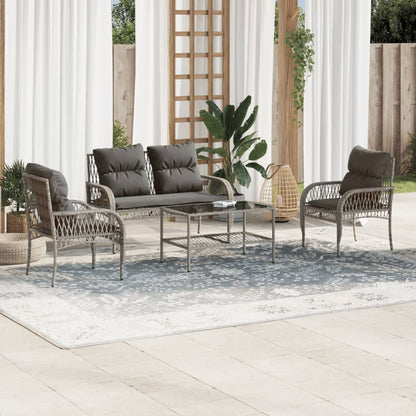 4 Piece Patio Sofa Set with Cushions Gray Poly Rattan