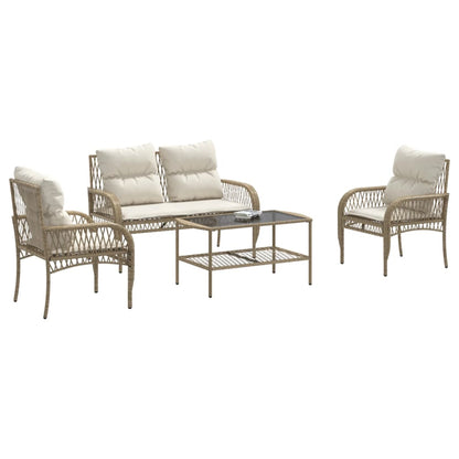 4 Piece Patio Sofa Set with Cushions Beige Poly Rattan