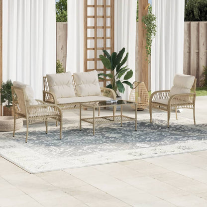 4 Piece Patio Sofa Set with Cushions Beige Poly Rattan