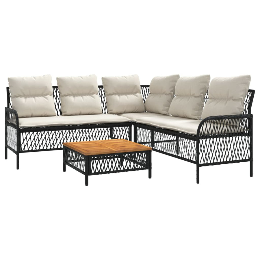 2 Piece Patio Sofa Set with Cushions Black Poly Rattan