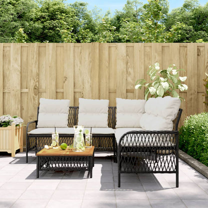 2 Piece Patio Sofa Set with Cushions Black Poly Rattan