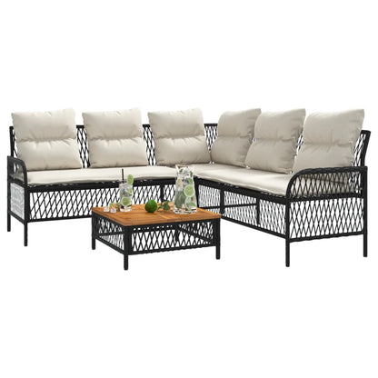 2 Piece Patio Sofa Set with Cushions Black Poly Rattan