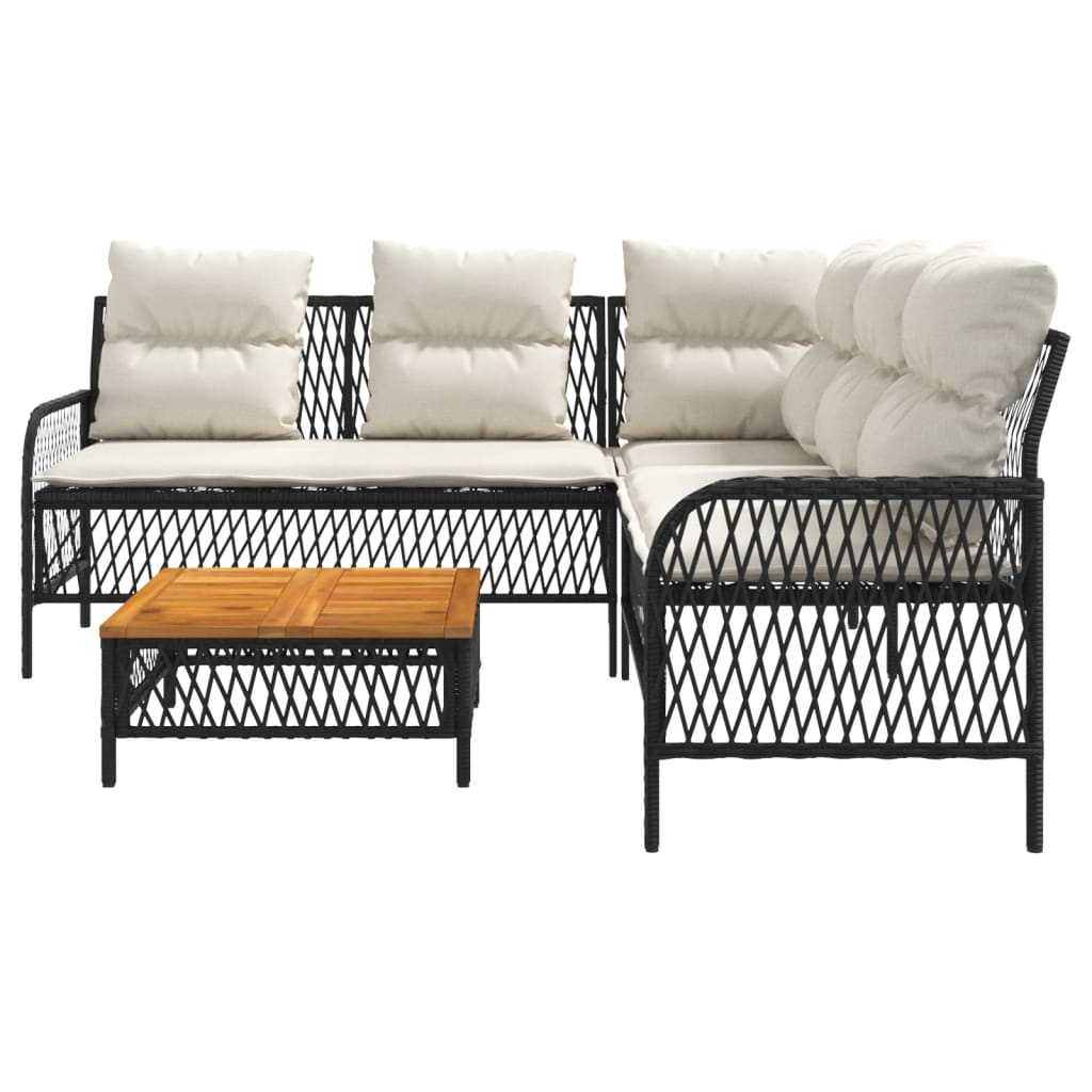 2 Piece Patio Sofa Set with Cushions Black Poly Rattan