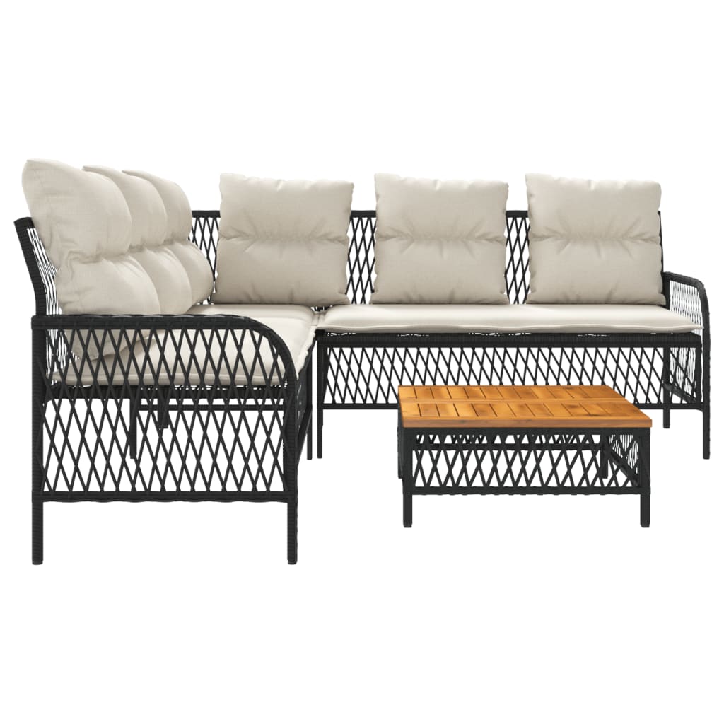 2 Piece Patio Sofa Set with Cushions Black Poly Rattan