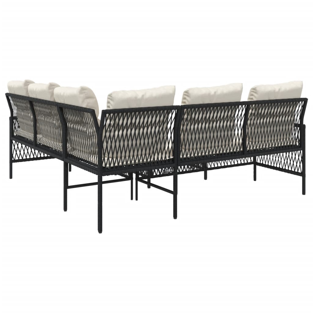 2 Piece Patio Sofa Set with Cushions Black Poly Rattan