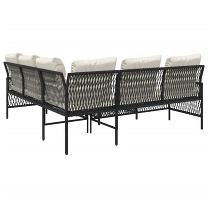 2 Piece Patio Sofa Set with Cushions Black Poly Rattan