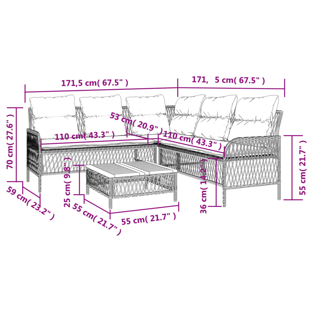 2 Piece Patio Sofa Set with Cushions Black Poly Rattan