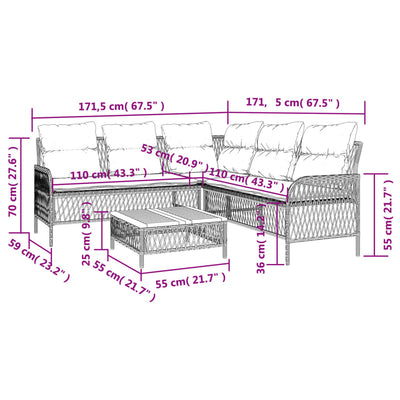 2 Piece Patio Sofa Set with Cushions Gray Poly Rattan